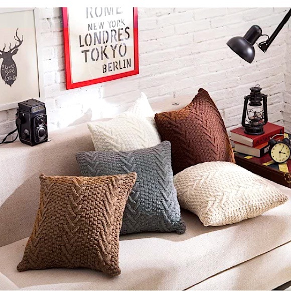 Cream Knit Boho Textured Farmhouse Pillow Decorative Case for Sofa/Bedroom/Dorm - Picture 2 of 9